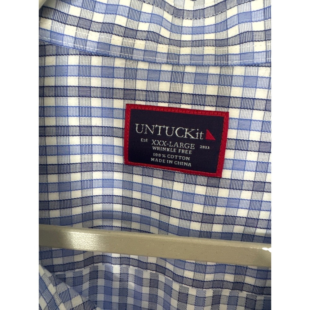 UNTUCKit Mens 3XL Blue White Plaid Wrinkle Free Cotton Button Down Shirt XXXL - Picture 2 of 4